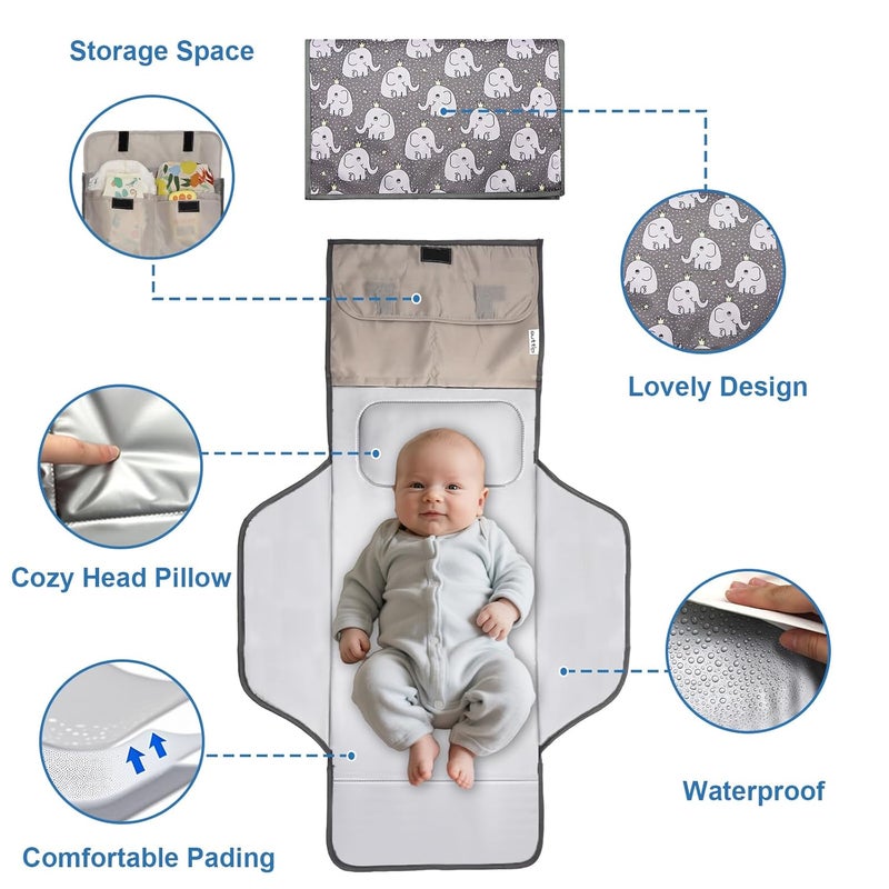 outtip 31" X 24.2" Extra Long Large Lightweight Toddler Diaper Changing Pad Travel, Cute Design 1-36 Month Infant Foldable Baby Changing Mat Wipeable, Changing Pad Portable for Station, Car, Stroller - Image 3